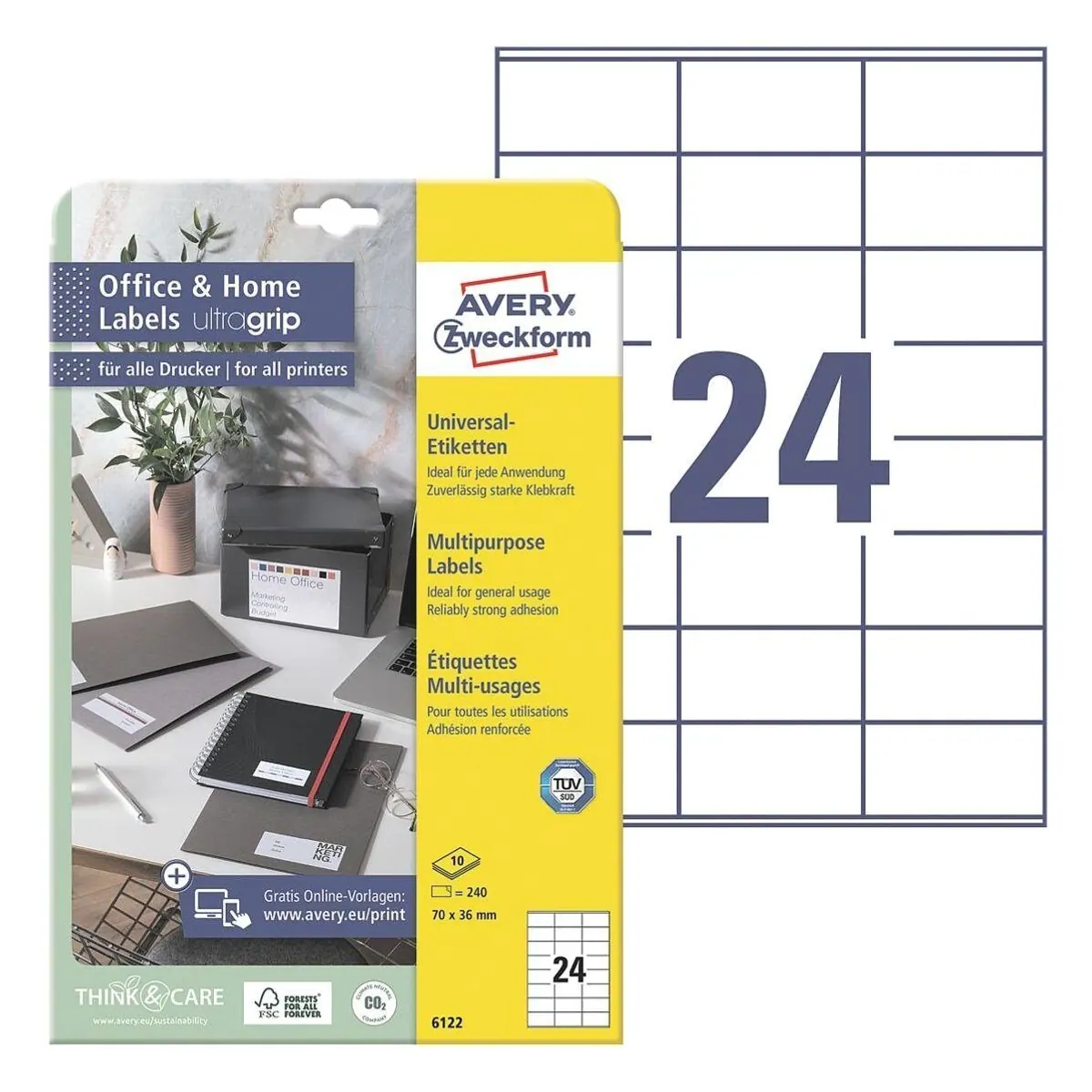 Avery Zweckform Etiketten 6122, 240 Stück, selbstklebend, vielseitig einsetzbar