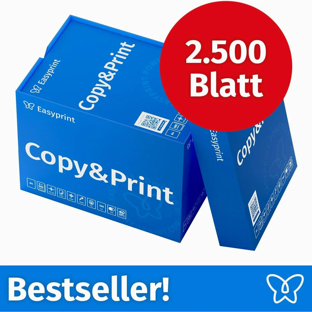 Premium Kopierpapier A4, 2500 Blatt, hochweiß CIE 160 — PEFC-zertifiziert