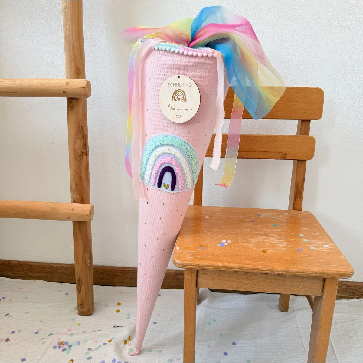 LittleANTunique Schultüte Rosa Glitzer Rainbow, personalisierbar mit Namen