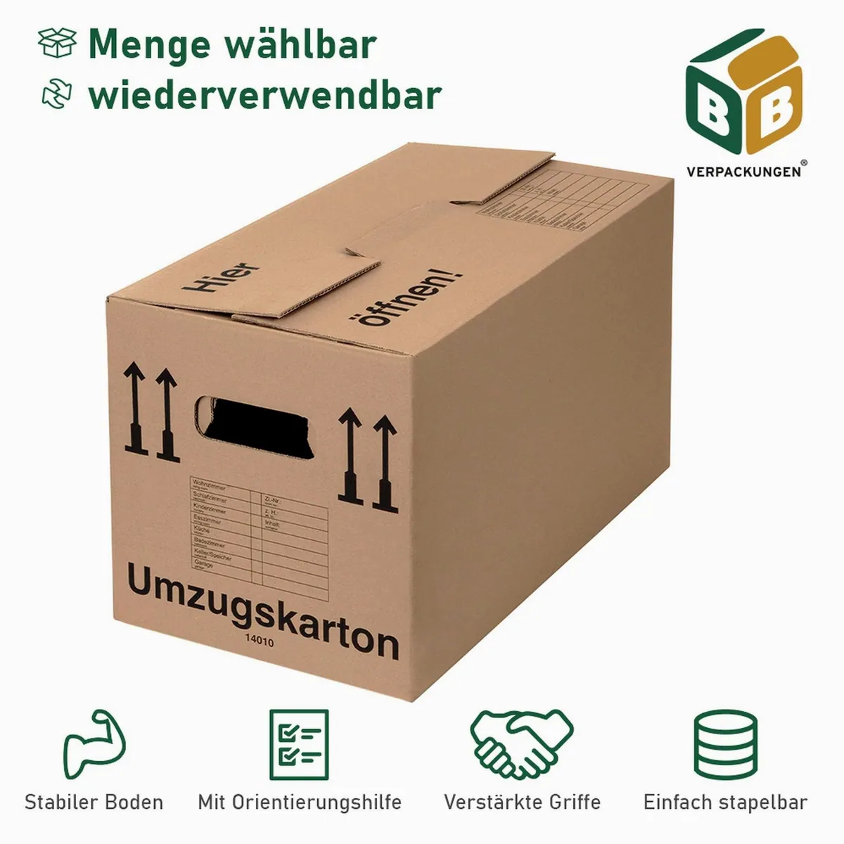 Umzugskarton XXL, 2-wellig, hohe Traglast für sicheren Transport