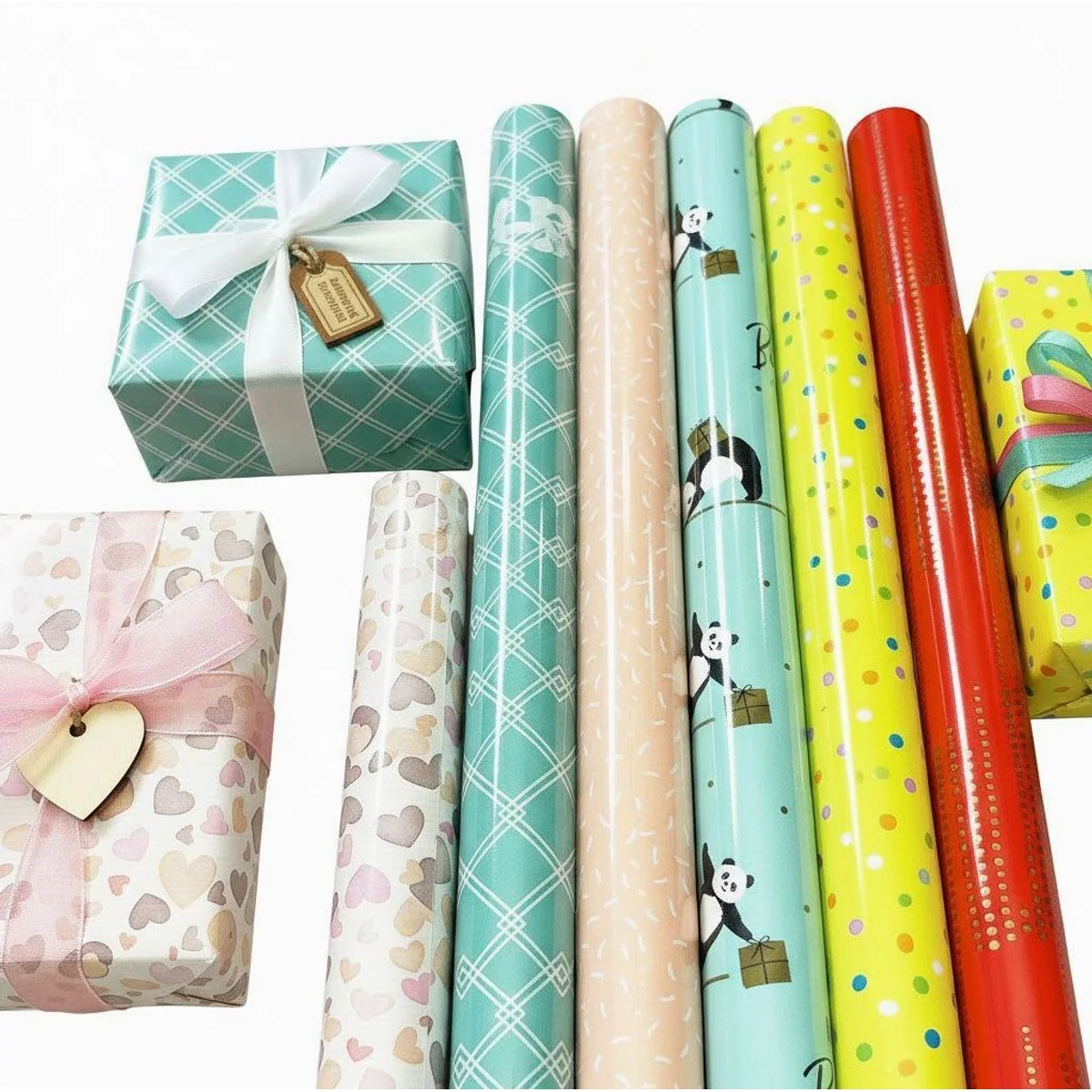 Deko Geschenkpapier Set, 6 Rollen 70x200cm in Rosa mit Konfetti