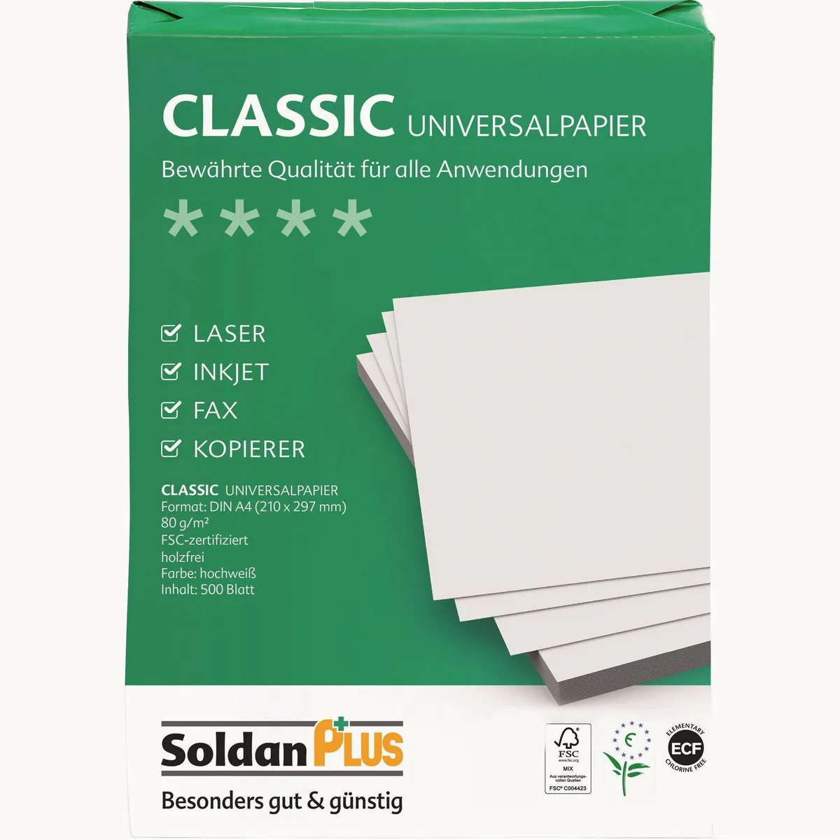 INAPA Kopierpapier CLASSIC, 80 g/m², 500 Blatt, DIN A4