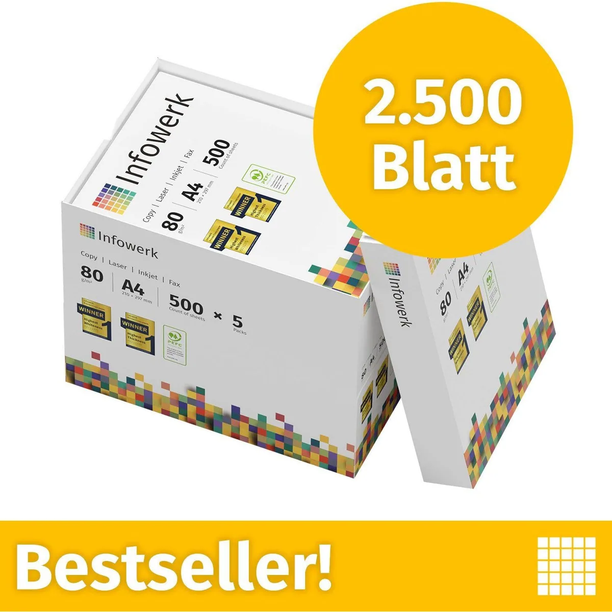 Druckerpapier A4 80g, 2500 Blatt, hochwertig und PEFC-zertifiziert